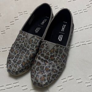 TOMS Gray Leopard Glitter Slip-On Flats